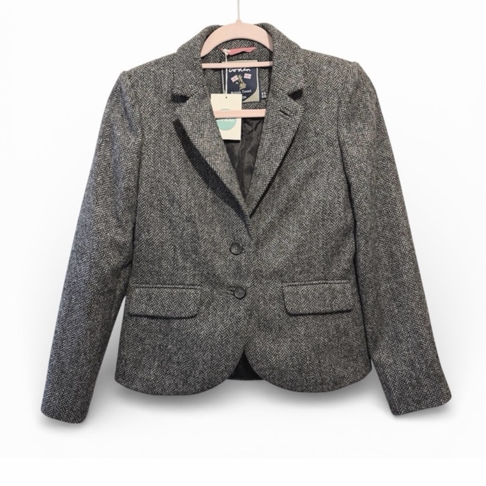 Boden Gray Herringbone Tailored Blazer